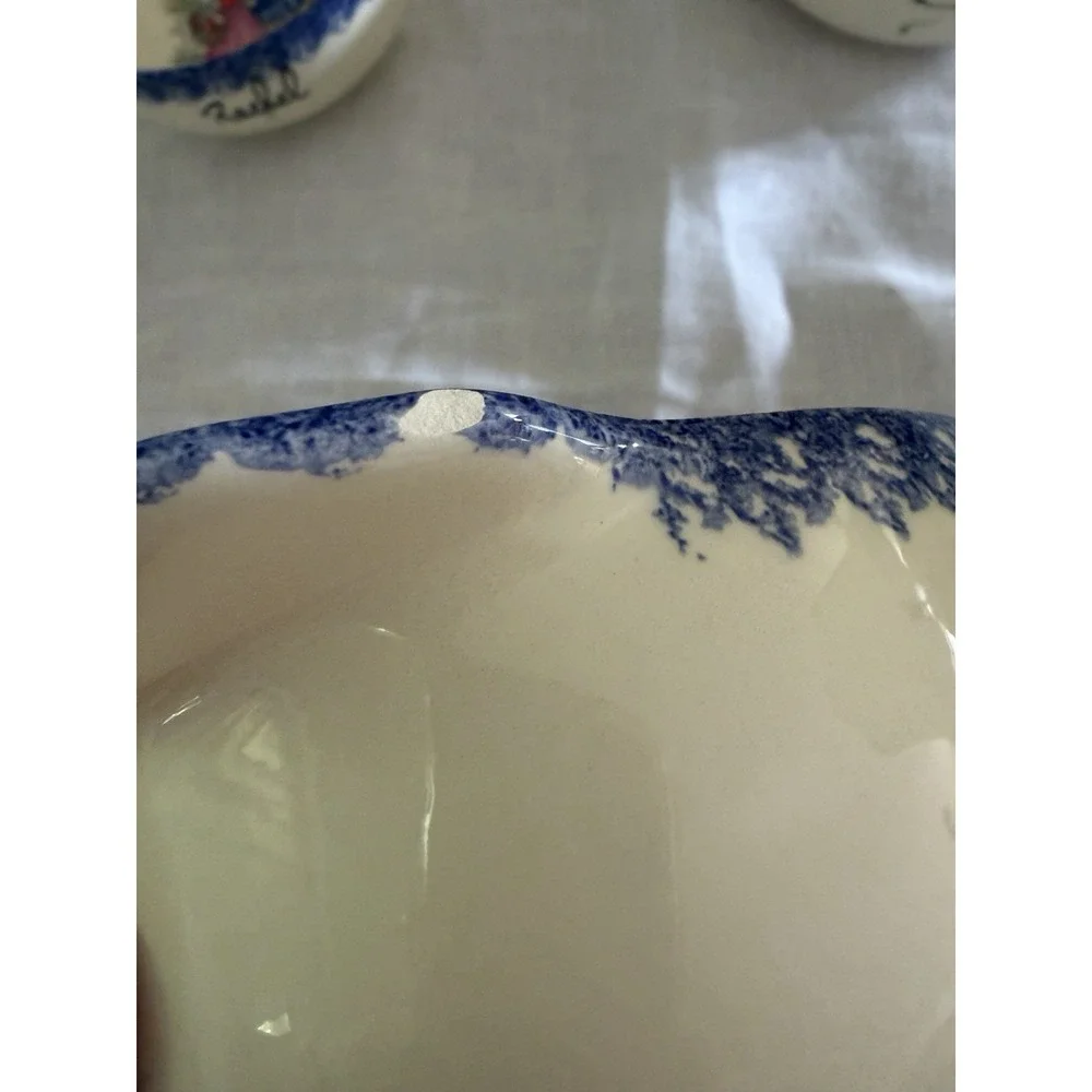 French Folk Art Breton Bowls And Cafe Any Lait Cup Handpainted And Signed Blue